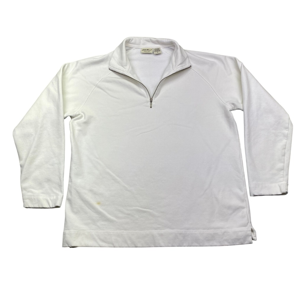 Eddie Bauer White Quarter Zip Pullover Sweatshirt Size M Grunge Retro Preppy